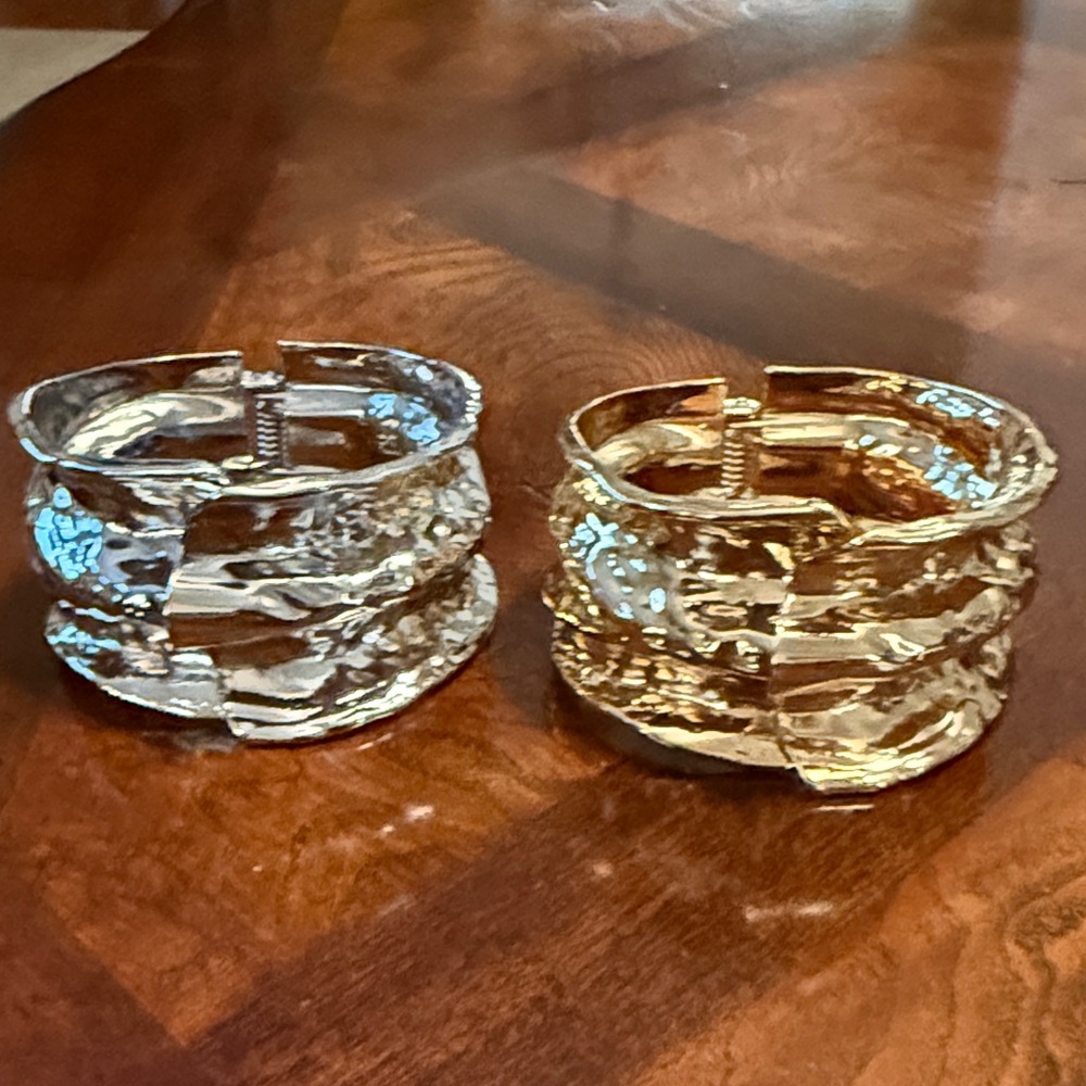 Gold and Silver Textured Cuff Bracelets